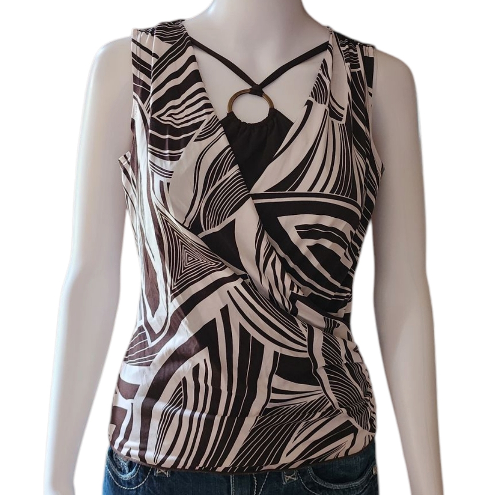 Vintage 90s ​Iz Byer California Abstract O-Ring Halter Mock Layer Tank Top